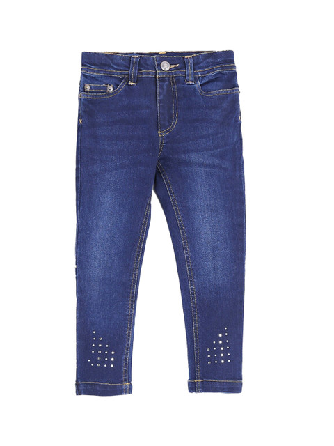 

Hopscotch Girls Navy Blue Mildly Distressed Light Fade Stretchable Jeans