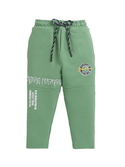 

Hopscotch Boys Green Typography Printed Track Pants