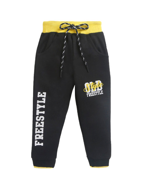 

Hopscotch Boys Black & Yellow Typography Printed Joggers