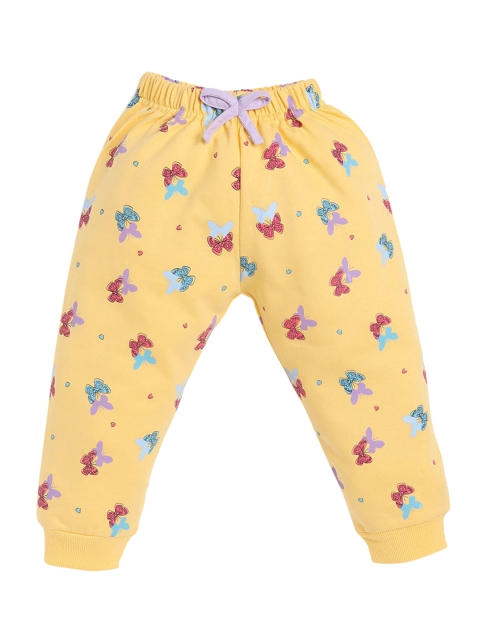 

Hopscotch Girls Yellow Graphic Printed Cotton Joggers