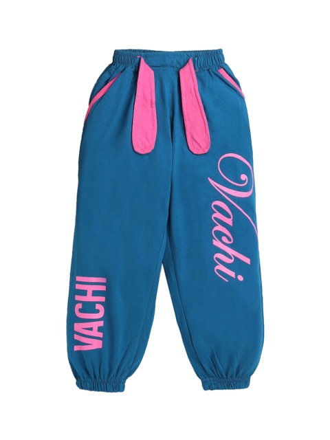 

Hopscotch Infant Girls Blue & Pink Typography Printed Cotton Joggers