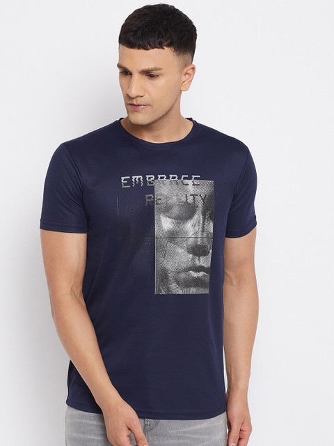

Parcel Yard Men Navy Blue Printed Polyester T-shirt