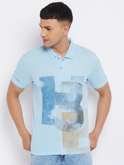 

Parcel Yard Men Blue Typography Colourblocked V-Neck T-shirt
