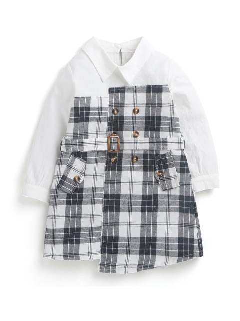 

Hopscotch Girls White Checked Shirt Dress with waist band