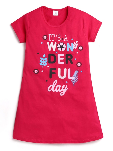 

Hopscotch Girls Pink Printed Pure Cotton Nightdress