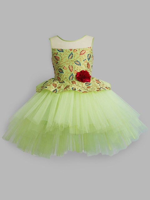

Hopscotch Kids-Girls Yellow Peplum Printed Dress