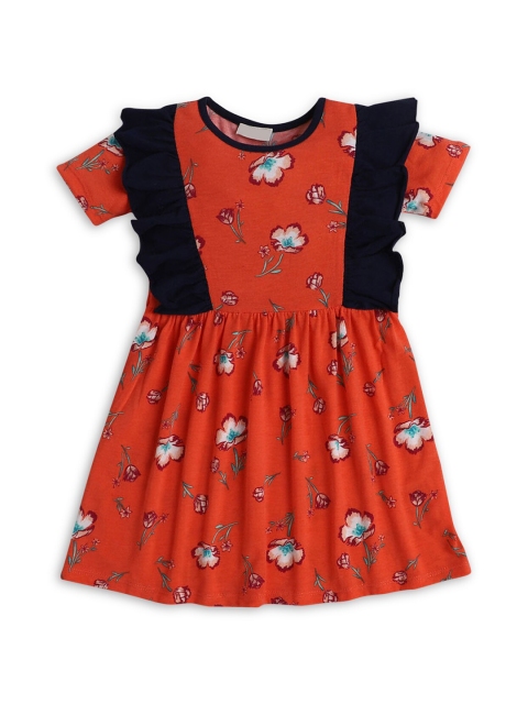 

Hopscotch Girls Orange Floral Fit & Flare Dress