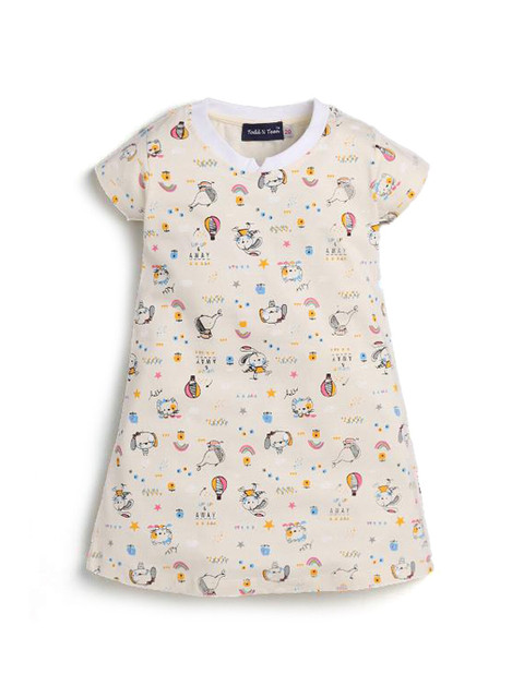 

Hopscotch Girls Cream-Coloured Printed Pure Cotton Nightdress
