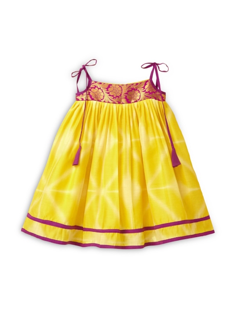 

Hopscotch Yellow Ethnic A-Line Dress