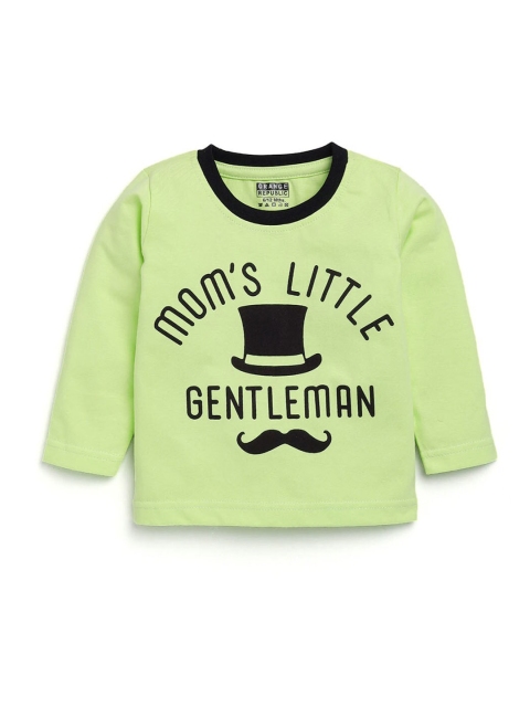 

Hopscotch KIds-Boys Green Typography T-shirt