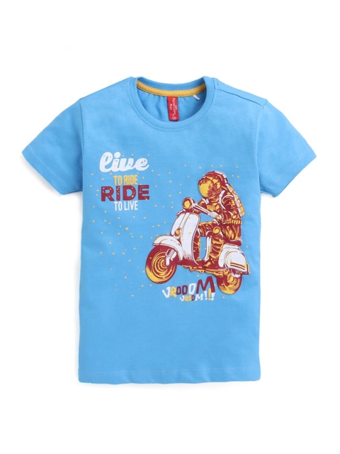 

Hopscotch Kids Boys Blue Graphic Printed T-shirt