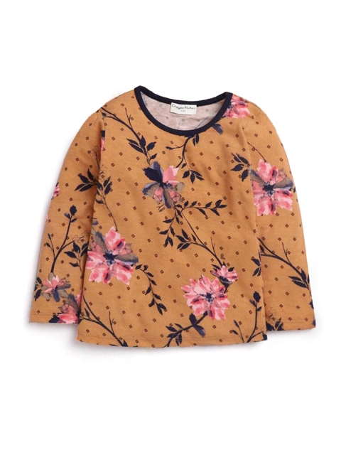 

Hopscotch Girls Yellow Printed Mandarin Collar Extended Sleeves T-shirt