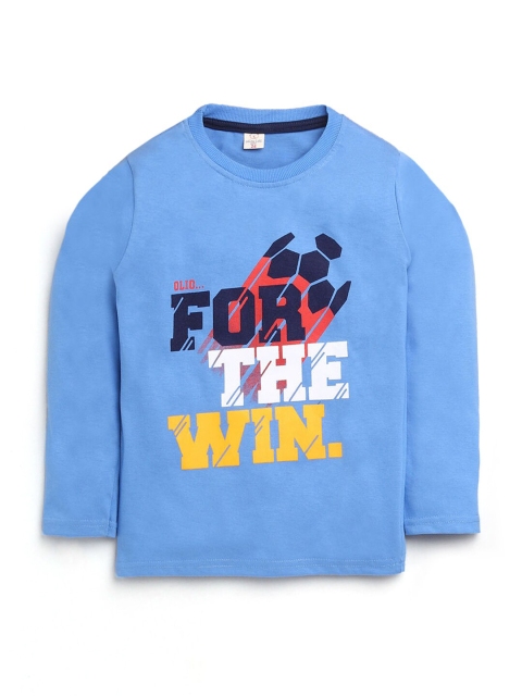 

Hopscotch Boys Blue Printed Extended Sleeves T-shirt