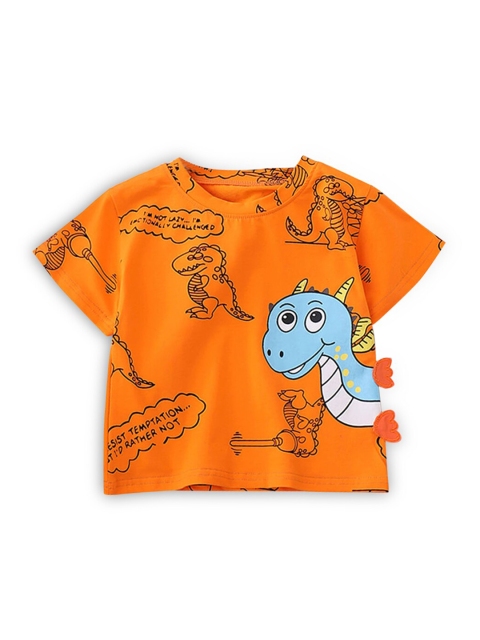 

Hopscotch Boys Orange Printed T-shirt