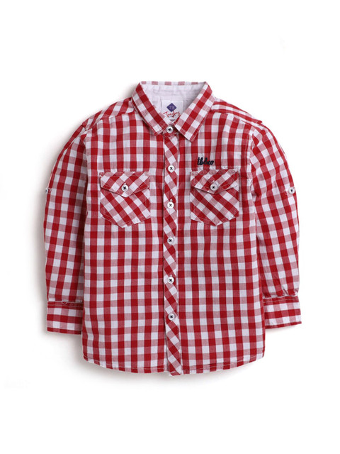 

Hopscotch Kids- Boys Red Checked Full Sleeve Casual Shirt
