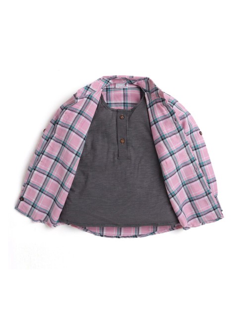 

Hopscotch Boys Pink Windowpane Checks Checked Casual Shirt