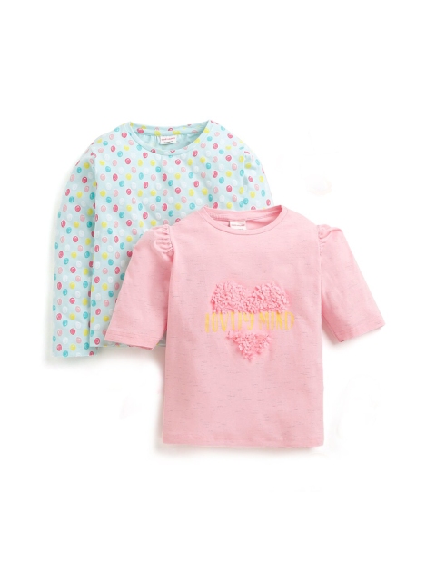 

Hopscotch Kids- Girls Pack of 2 Multicoloured Printed Raw Edge T-shirt, Multi