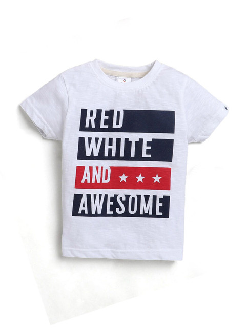 

Hopscotch Boys White Typography Printed T-shirt