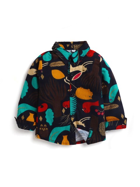 

Hopscotch Boys Navy Blue Floral Printed Casual Shirt
