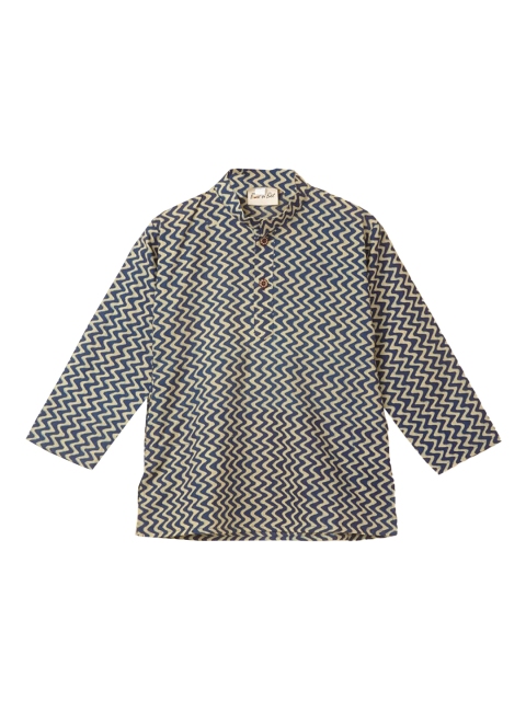

Hopscotch Boys Blue Chevron Striped Kurta