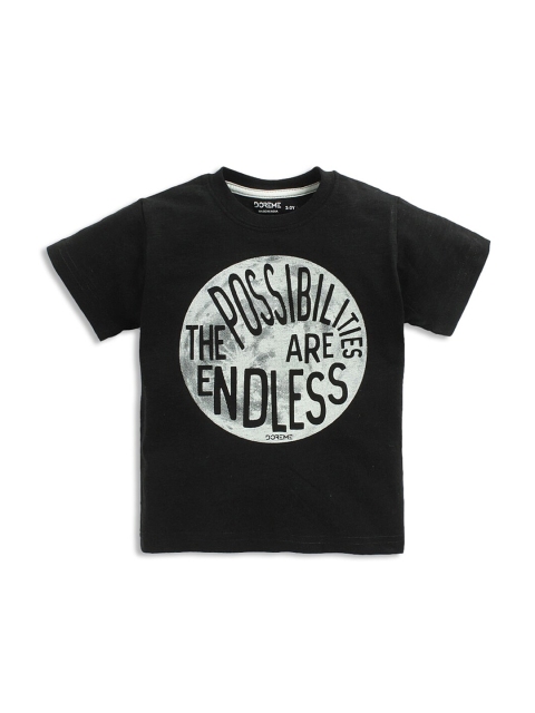 

Hopscotch Boys Black Typography Printed Applique T-shirt
