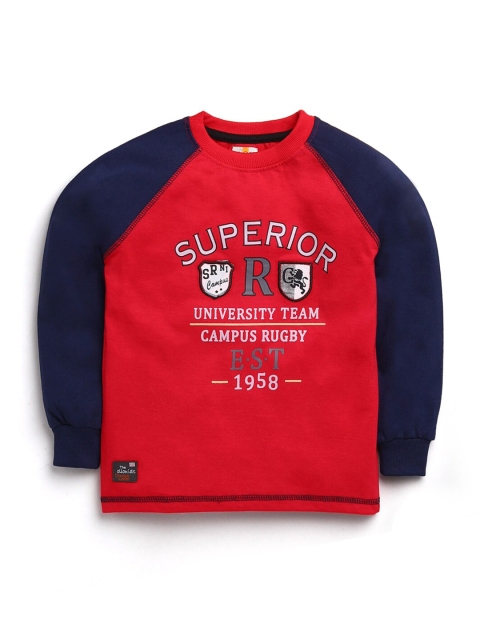 

Hopscotch Boys Red Printed Applique T-shirt