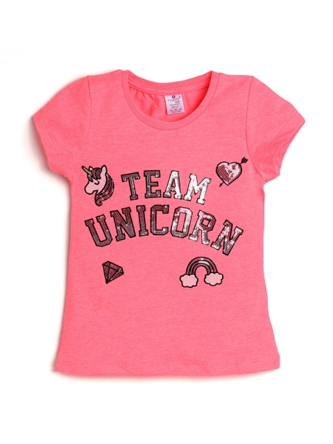 

Hopscotch Girls Magenta Typography Printed T-shirt