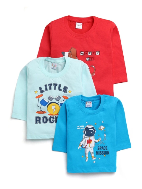 

Hopscotch Boys Multicoloured 3 Printed Mandarin Collar Applique T-shirt, Multi