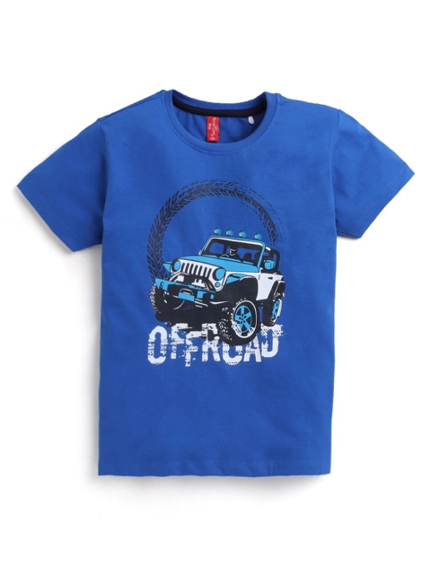 

Hopscotch Kids-Boys Blue Printed Vehicle Print T-shirt