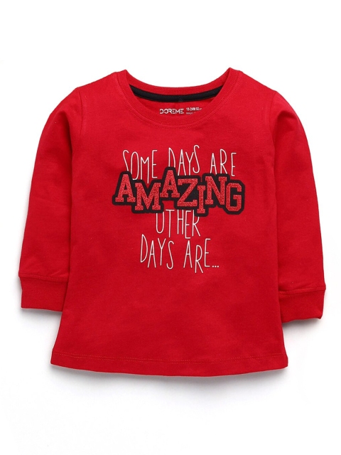 

Hopscotch Girls Red Typography Printed Cotton T-shirt