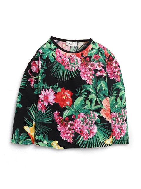 

Hopscotch Girls Black Printed Tropical T-shirt