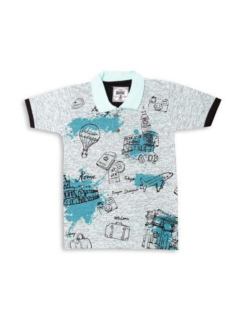 

Hopscotch Boys Blue Printed Monochrome Applique T-shirt