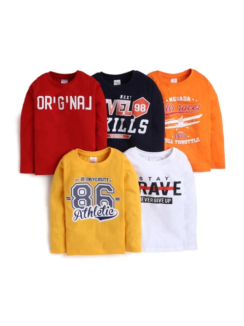 

Hopscotch Pack of 5 Boys Multicoloured & Red Typography Printed Cotton T-shirt, Multi