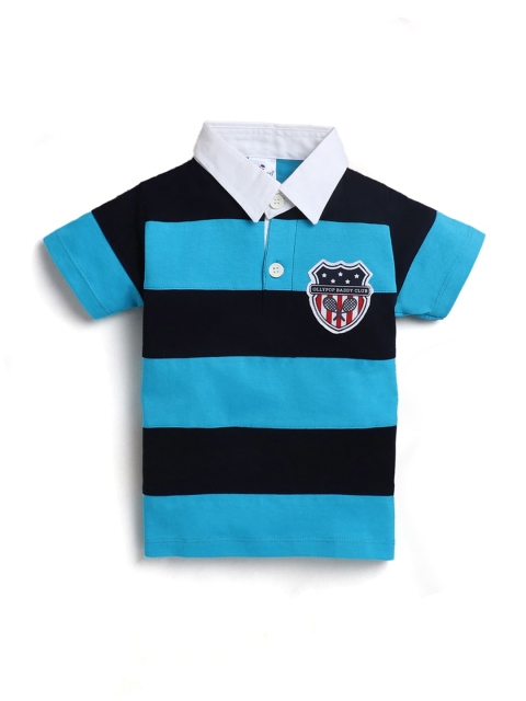 

Hopscotch Boys Blue Striped Polo Collar Applique T-shirt