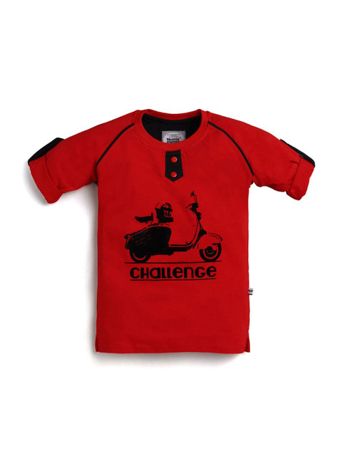 

Hopscotch Boys Red V-Neck Applique T-shirt