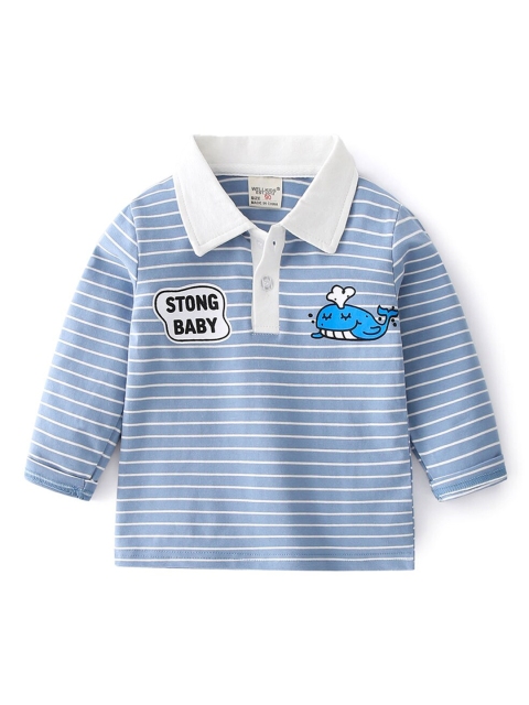 

Hopscotch Boys Blue & White Striped Polo Collar T-shirt
