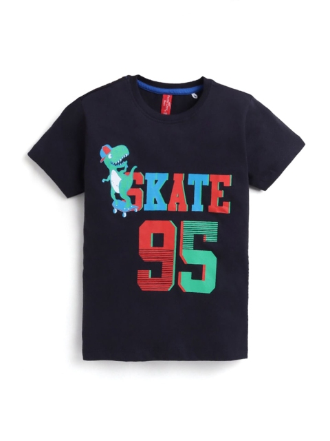 

Hopscotch Boys Black Typography Printed T-shirt
