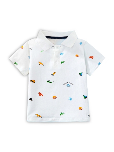 

Hopscotch Boys White Printed Polo Collar T-shirt