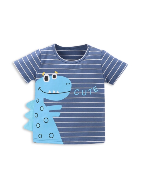 

Hopscotch Boys Blue Striped Raw Edge T-shirt