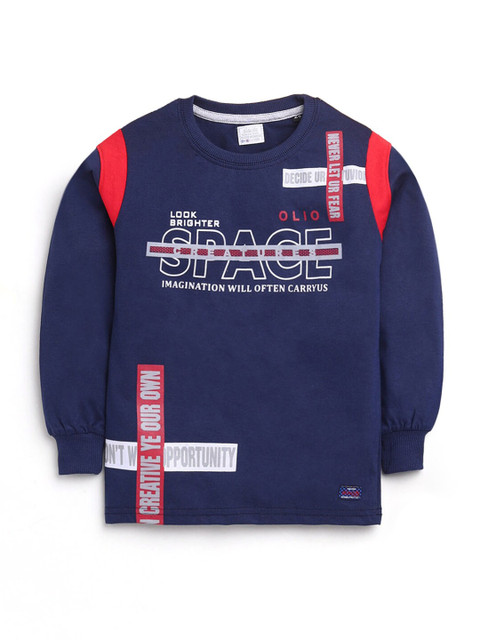 

Hopscotch Boys Navy Blue Printed Applique T-shirt