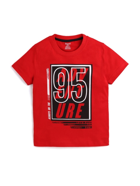 

Hopscotch Boys Red & Black Typography Printed Applique T-shirt