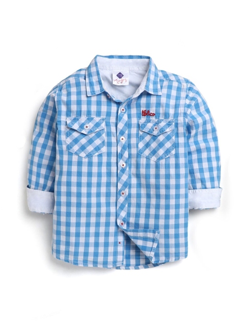 

Hopscotch Boys Blue Gingham Checks Checked Casual Shirt
