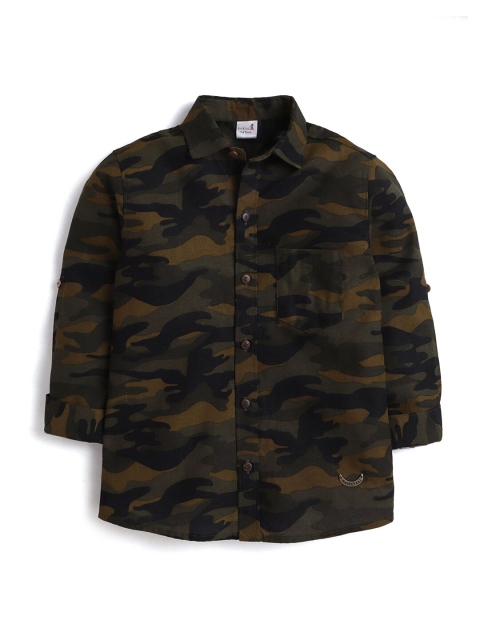 

Hopscotch Kids-Boys Green Camouflage Printed Casual Shirt