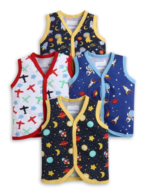 

Hopscotch Pack of 4 Boys Multicoloured & White Printed Cotton V-Neck T-shirt, Multi