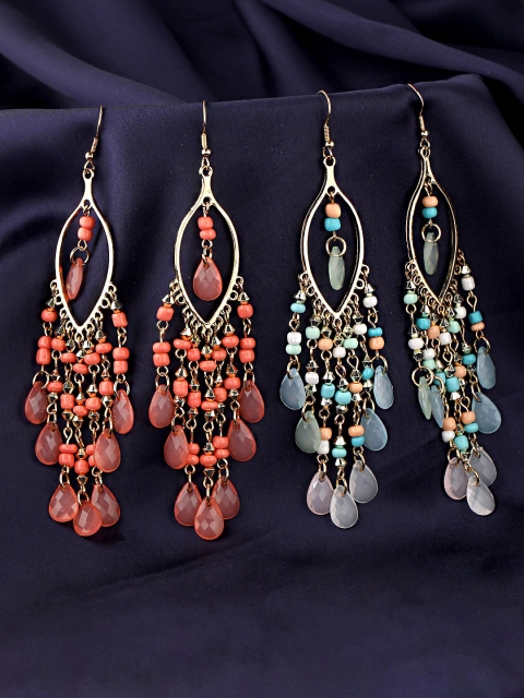 

Yellow Chimes Peach-Coloured Contemporary Chandelier Drop Earrings
