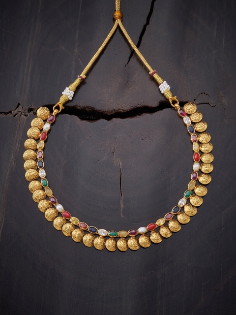 

Kushal's Fashion Jewellery Multicoloured & Gold-Toned Gold-Plated Temple Necklace, Multi