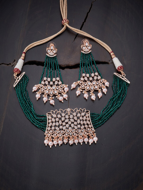 

Kushal's Fashion Jewellery Green Rose Gold-Plated Layered Necklace