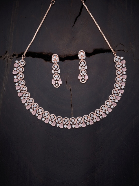 

Kushal's Fashion Jewellery Pink Gold-Plated Cubic Zirconia Studded Necklace