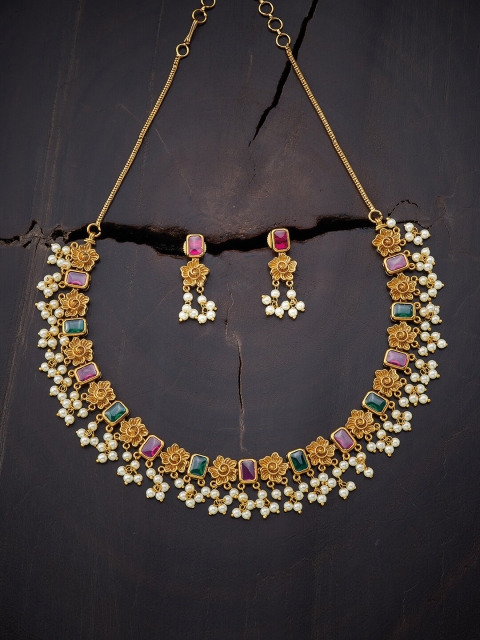 

Kushal's Fashion Jewellery Red & Green Gold-Plated Antique Necklace