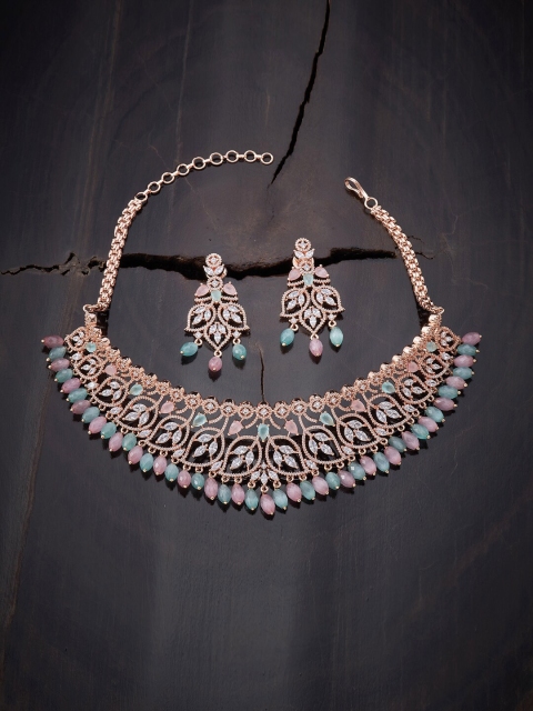 

Kushal's Fashion Jewellery Pink & Sea Green Rose Gold-Plated Jewellery Set